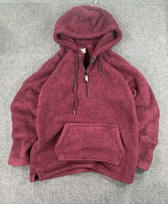 PINK Victoria's Secret Tops - PINK Victoria's Secret Sherpa Pullover Hoodie Size S Burgundy